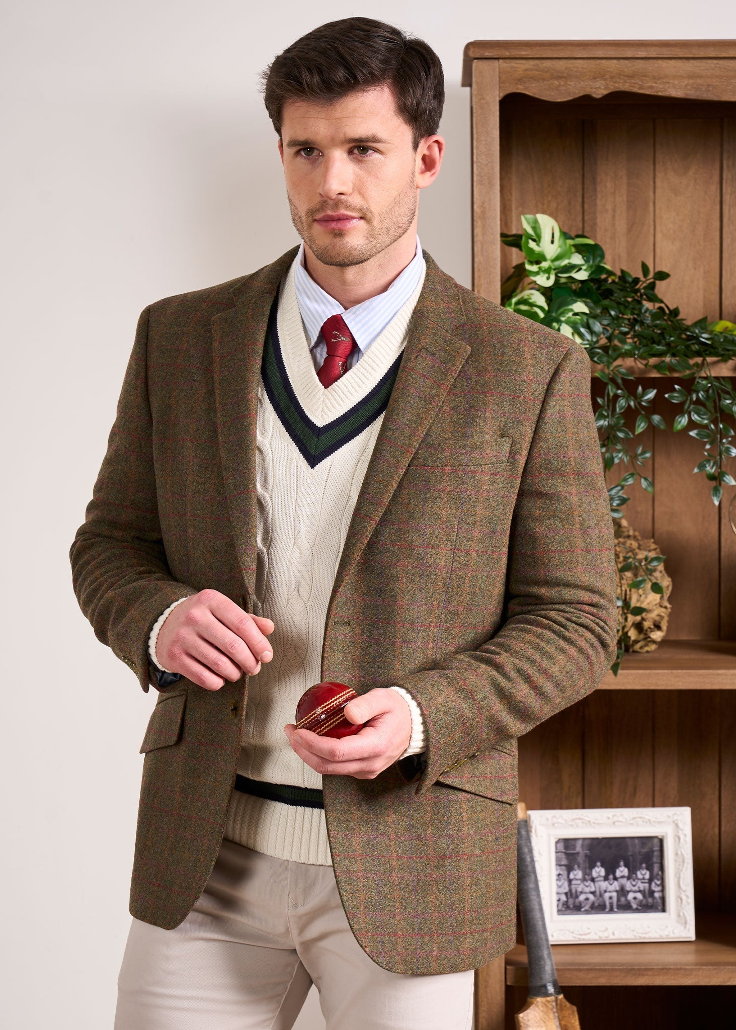Sandridge Cable Knit Cricket Jumper In Ecru & AP Green