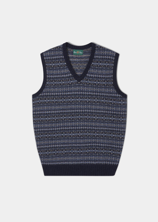 Nyland Men's Lambswool Fairisle Oxford Blue Slipover