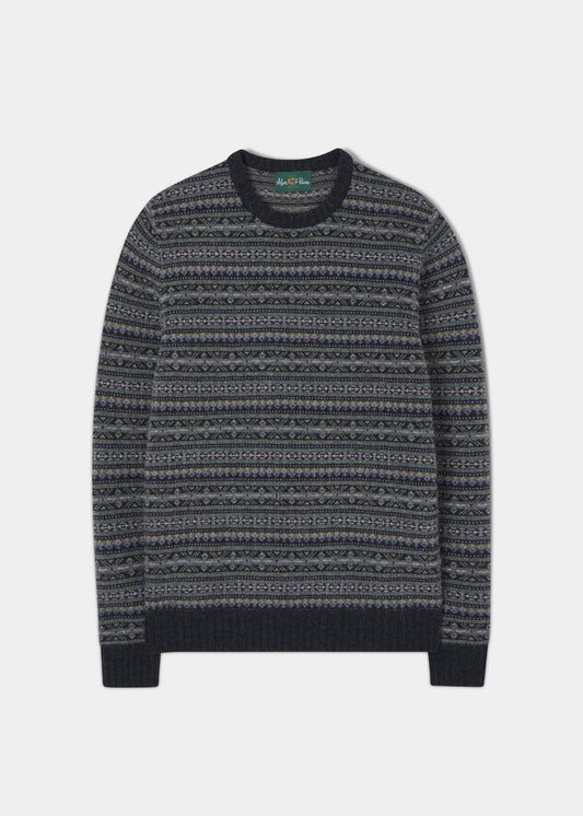 Towthorpe Men's Lambswool Fairisle Charcoal Grey Jumper